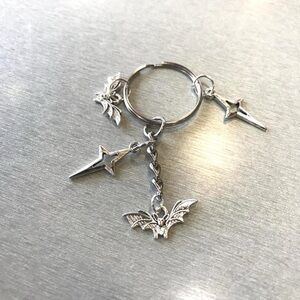 Silver Bat and Star Keychain handmade goth punk grunge